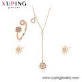 64493 Fashion jewelry piercing 18k gold jewelry set beautiful flower shape three pieces set